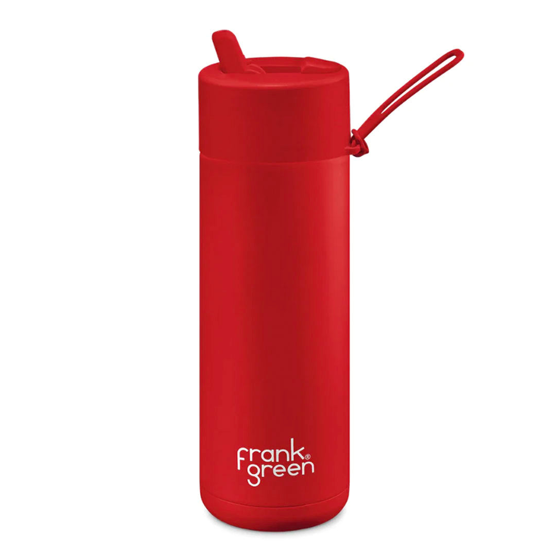 Frank Green Ceramic Reusable Bottle With Straw Lid (20oz / 595ml) - Atomic Red (Limited Edition)