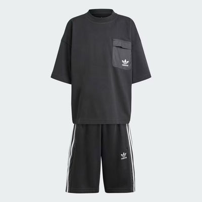 Kids Adidas Shorts Tee Set - Black