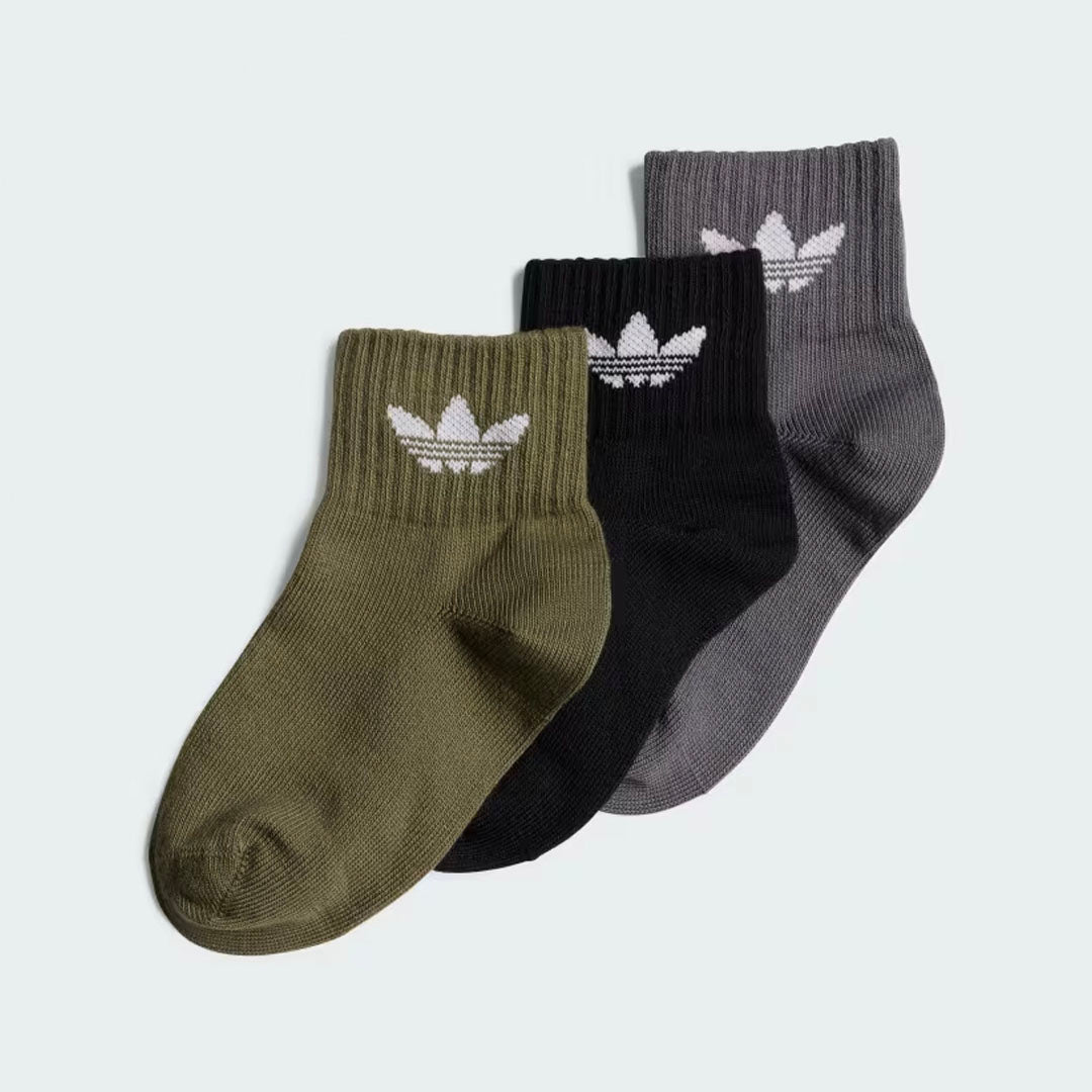 Kids Mid Ankle Socks (3 Pairs) - Grey Five / Black / Olive Strata