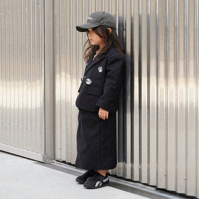 Blazer & Maxi Skirt Set (+ 5 Flower Pins) - Black
