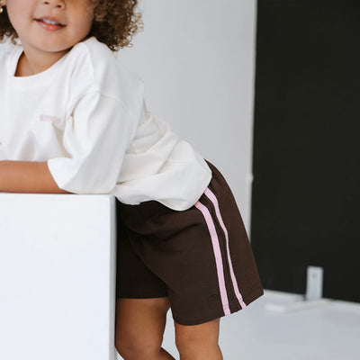 Stripe Racer Short - Chocolate / Pink