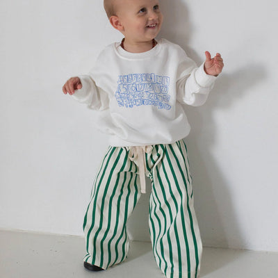 Blillie Stripe Cotton Pants - Cream / Green Stripe