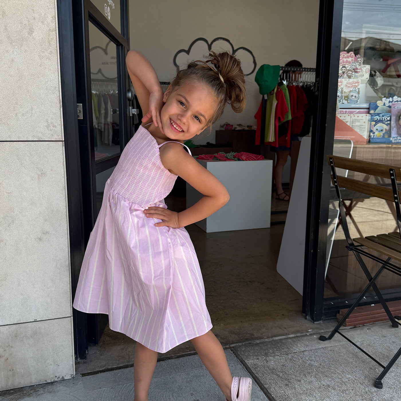 Cleo Stripe Dress - Cream / Purple