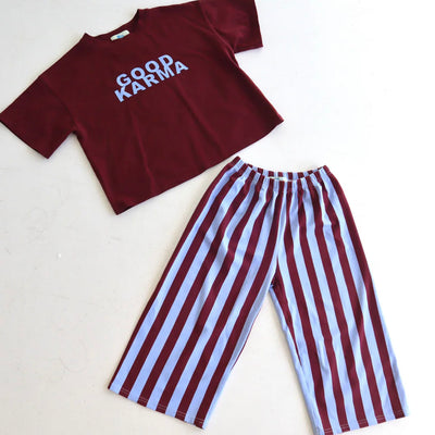 Stripe Pant - Burgundy / Light Blue