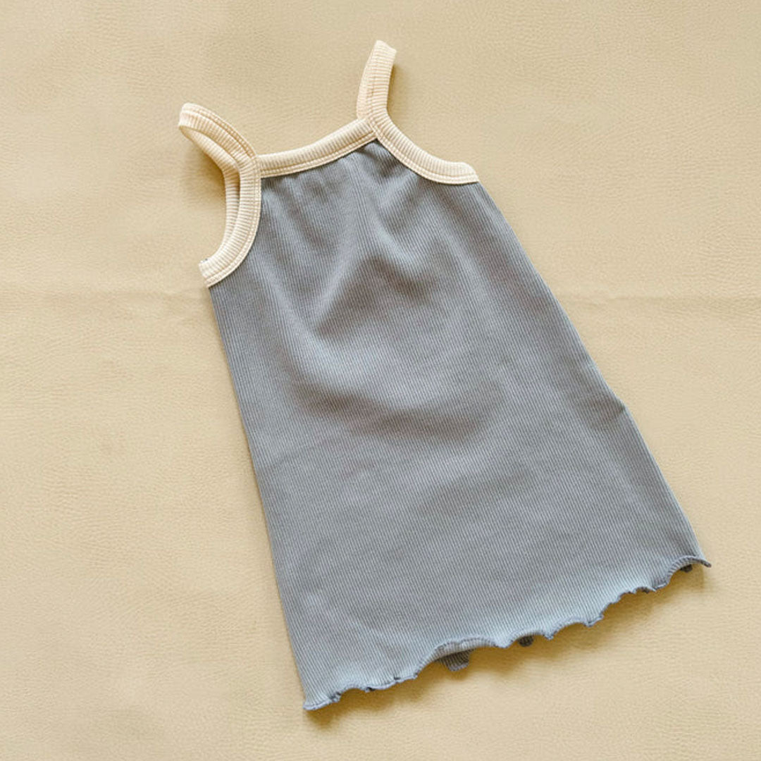 Elsie Mini Ribbed Dress - Ivory Blue / Cream