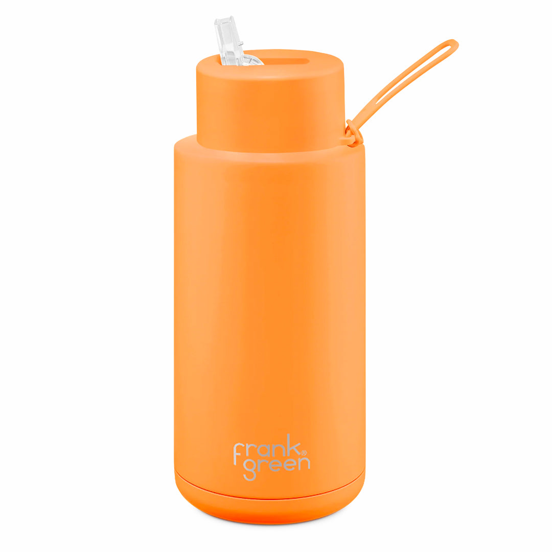 Frank Green Ceramic Reusable Bottle With Straw Lid (34oz / 1,000ml) - Neon Orange