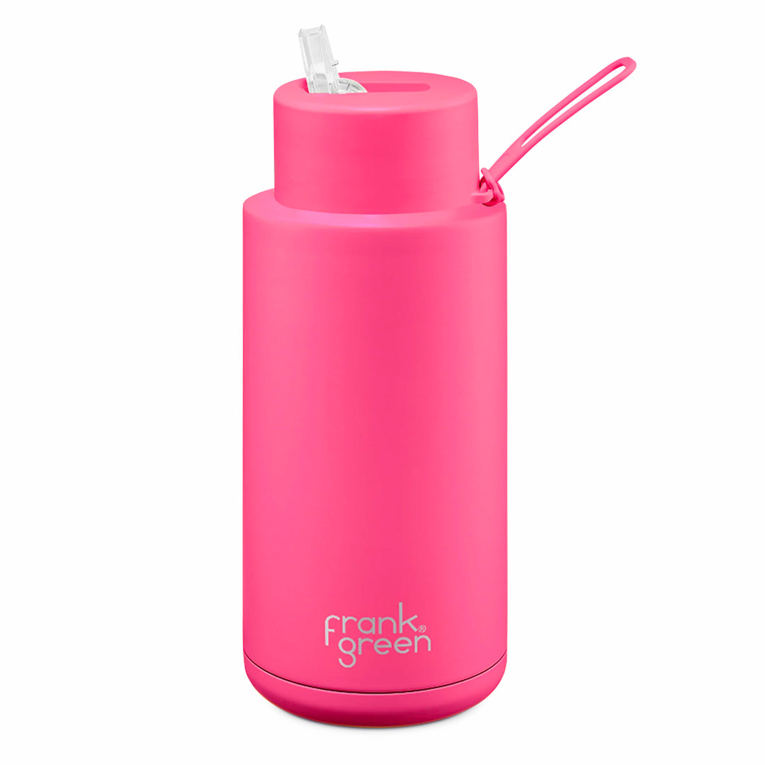 Frank Green Ceramic Reusable Bottle With Straw Lid (34oz / 1,000ml) - Neon Pink