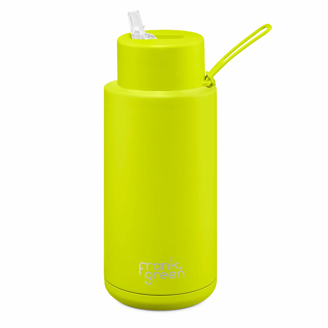 Frank Green Ceramic Reusable Bottle With Straw Lid (34oz / 1,000ml) - Neon Yellow