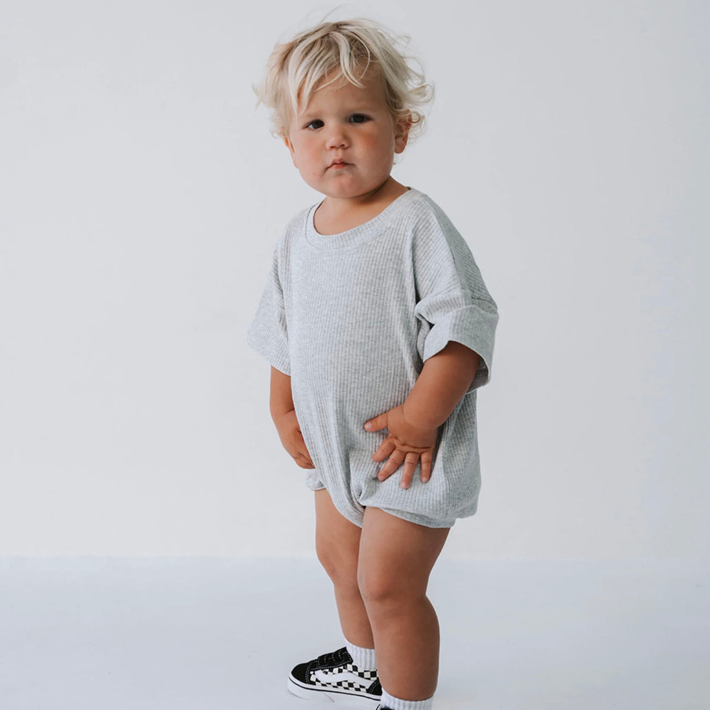 Rib T-Shirt Romper - Grey