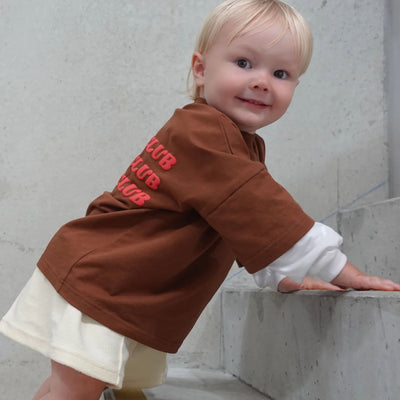 Roly-Poly Club Long Sleeve Tee - Brown / White