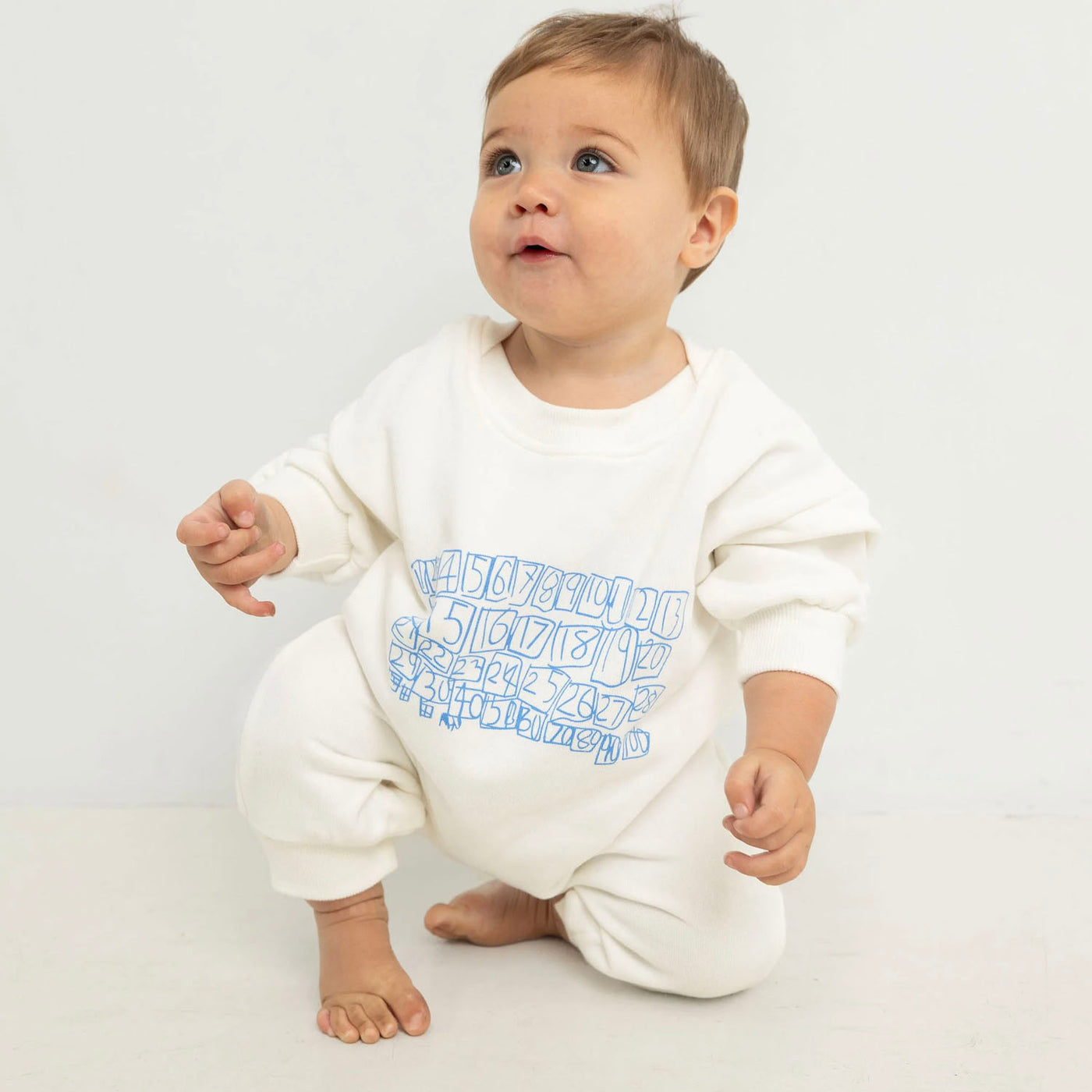 Parker Numbers Relaxed Romper - White / Blue