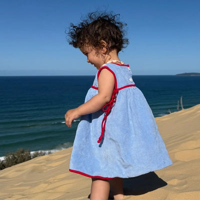 The Seaside Terry Dress - Sky Blue / Red