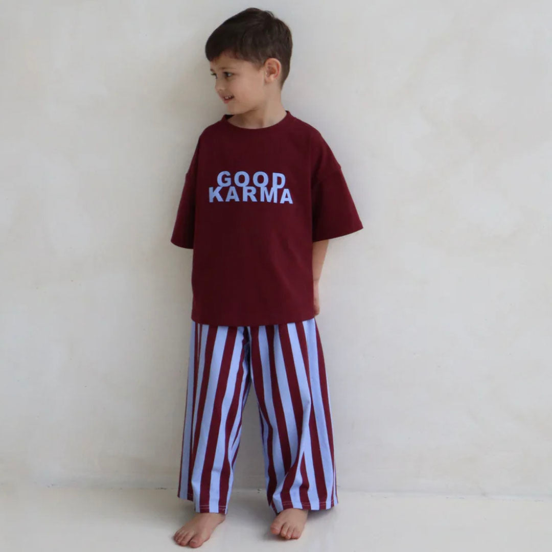 Stripe Pant - Burgundy / Light Blue