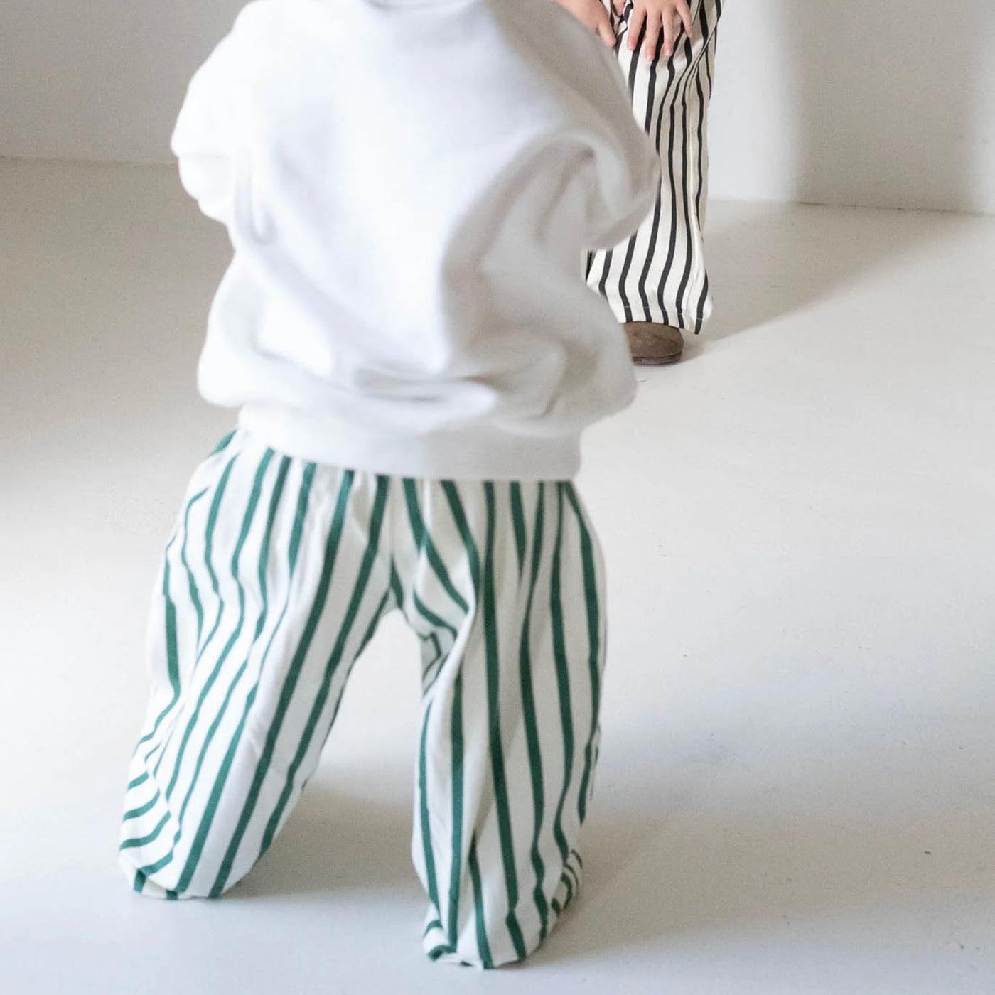 Blillie Stripe Cotton Pants - Cream / Green Stripe