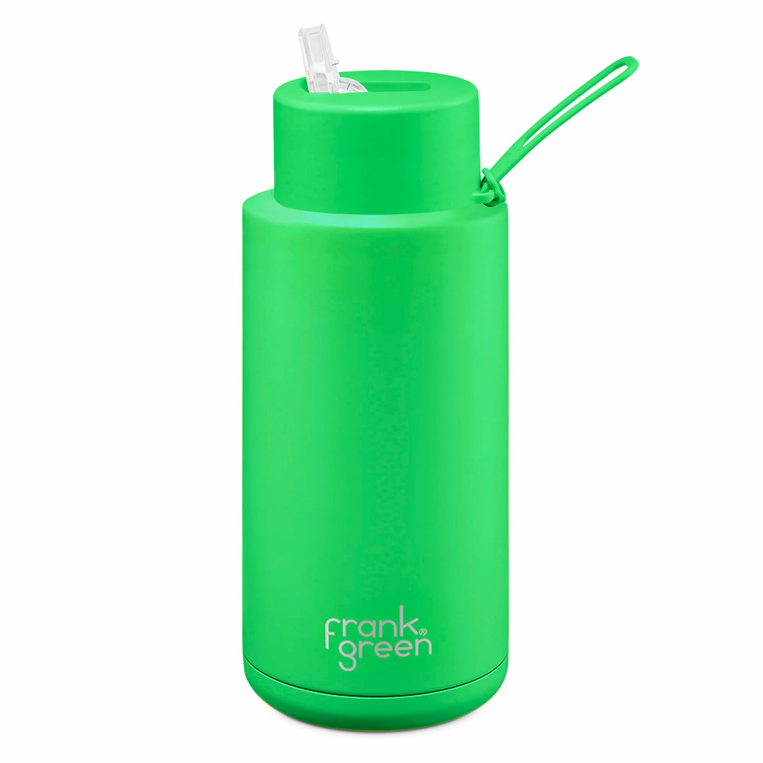 Frank Green Ceramic Reusable Bottle With Straw Lid (34oz / 1,000ml) - Neon Green