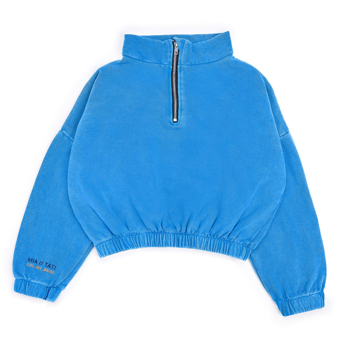 Half Zip Funnel Neck Sweatshirt - Washed Blue