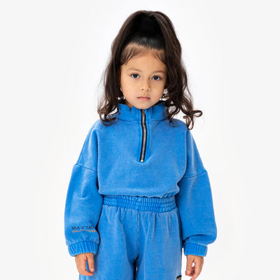 Half Zip Funnel Neck Sweatshirt - Washed Blue