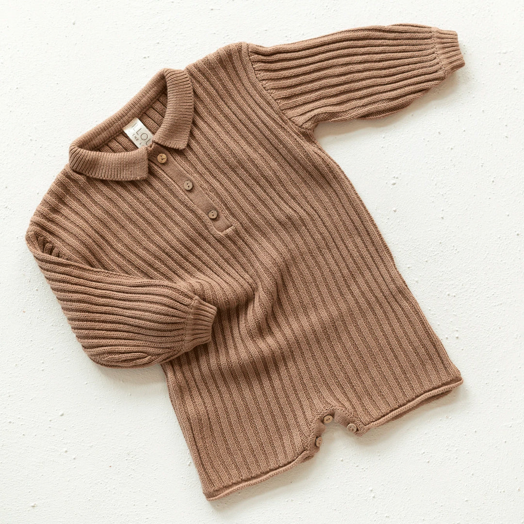 Essential Knit Long Sleeve Romper - Chocolate