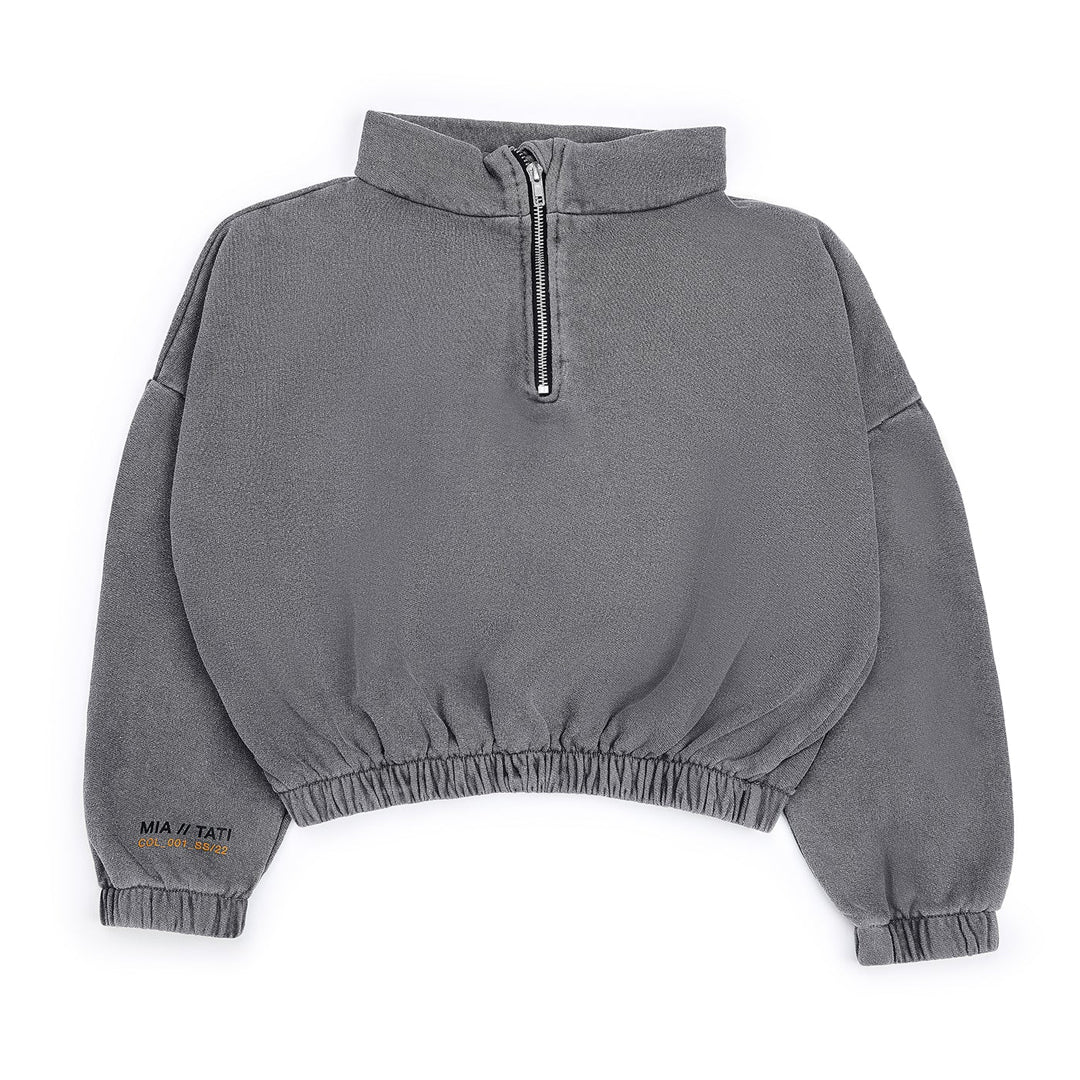 Half Zip Funnel Neck Sweatshirt - Washed Charcoal
