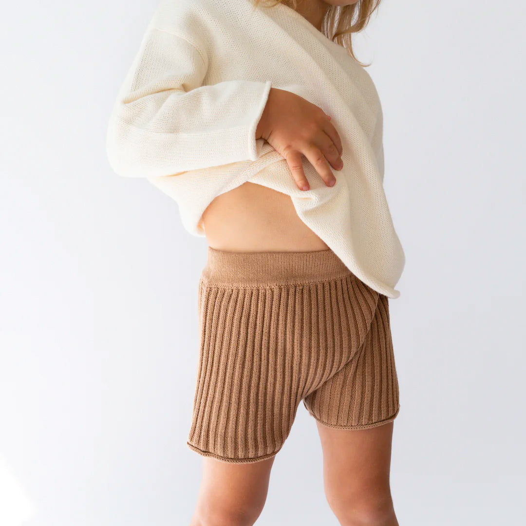 Essential Ribbed Knit Shorts - Chocolate