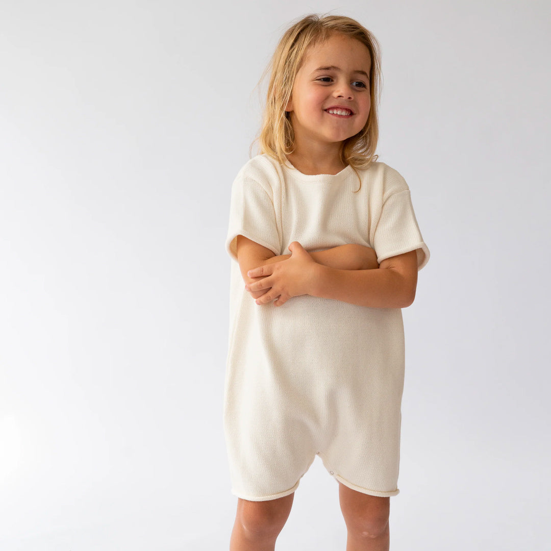 Essential Short Sleeve Knit Romper - Vanilla